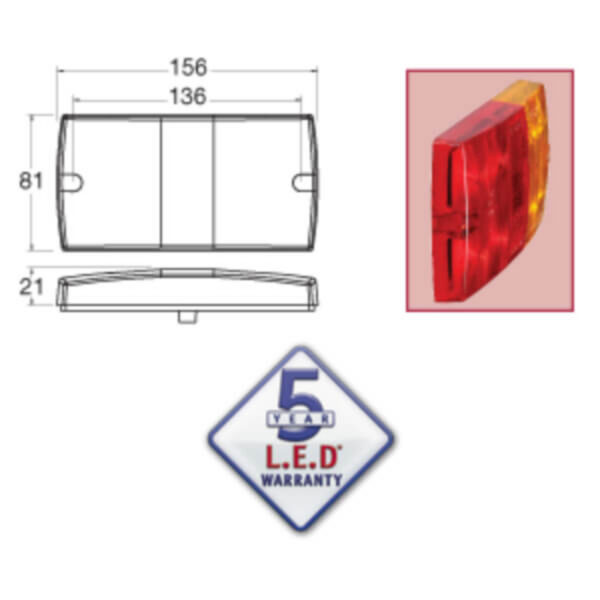 Narva 93632Bl 9-33V LED Slimline Rear Stop/Tail & Direction Indicator Lamp w/ Retro Reflector