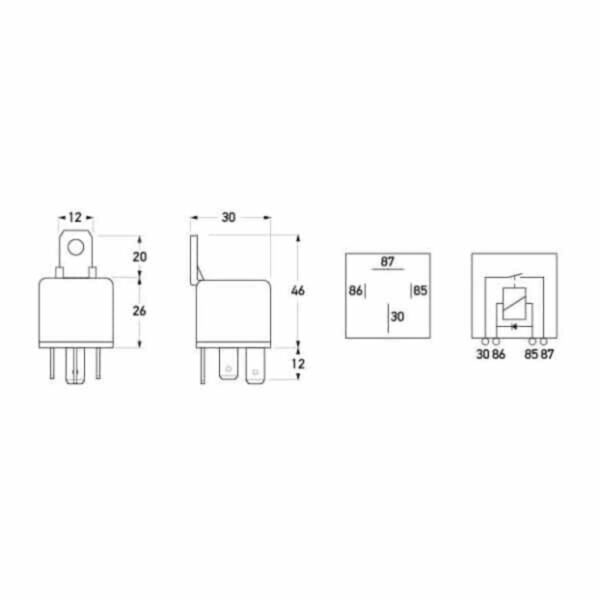 "Hella 24V 30A 4 Pin Mini Relay with Diode - Normally Open"