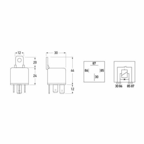 "Hella 12V 50A 4 Pin Mini Relay with Diode - Normally Open"
