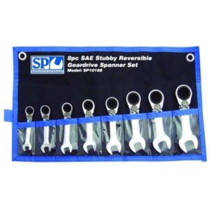 Sp Tools Sp10188 Sp Tools 8Pc Stubby Sae 15 Deg. Offset Reversible Gear Drive Spanner Set