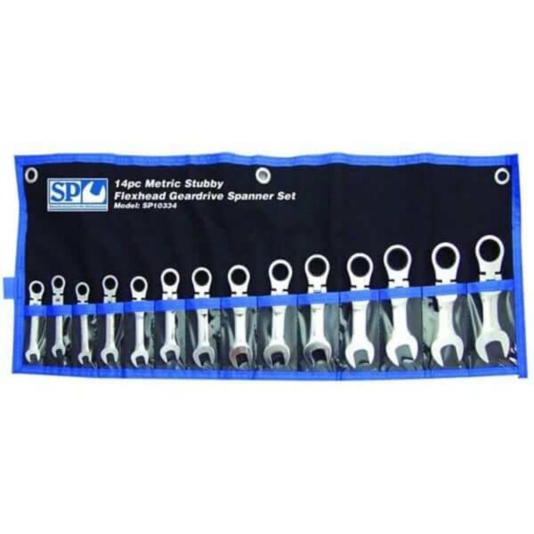 Sp Tools Sp10334 Sp Tools 14Pc Stubby Flexihead Metric Gear Drive Spanner Set