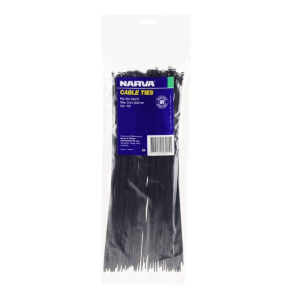 "100 Pack of Narva 3.6 x 300mm Cable Ties - Durable & Reusable"