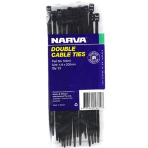 "25 Pack of Narva 4.8 x 200mm Double Head Cable Ties - Durable & Secure Fastening"