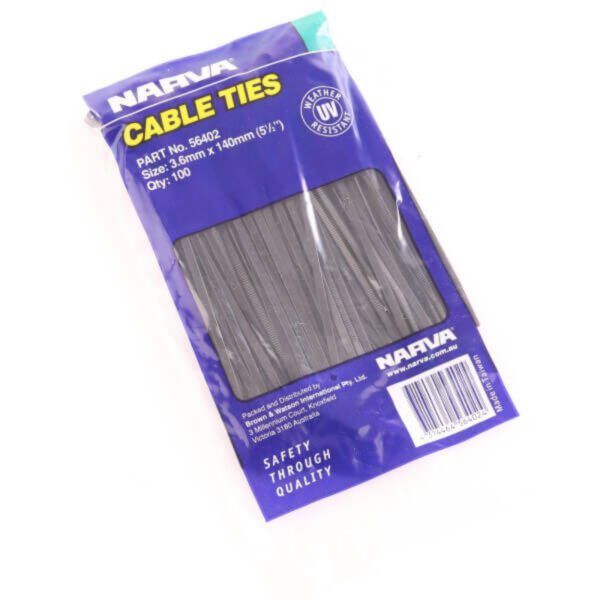 "100 Pack of Narva 3.6 x 140mm Cable Ties - Durable & Reusable"