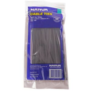 "100 Pack of Narva 4.8 x 200mm Cable Ties - Durable & Reusable"