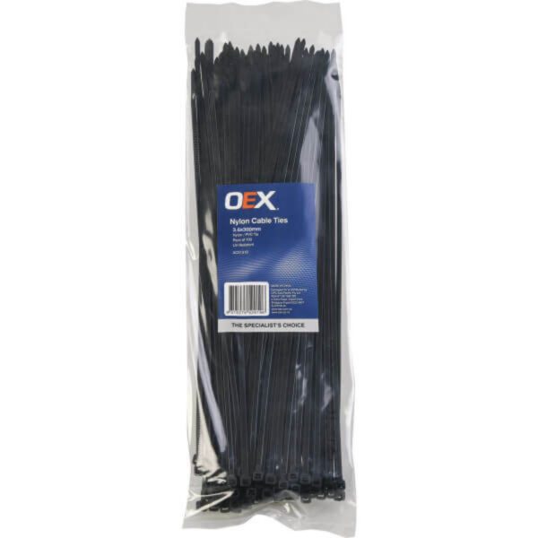 "OEX Nylon Cable Ties - 3.6mm x 300mm - Pack of 100 - ACX1319 | Durable & Reusable Cable Ties for Home & Office"