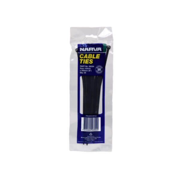 "25 Pack of Narva 56304 4.8mm x 200mm Cable Ties - Durable & Reusable"