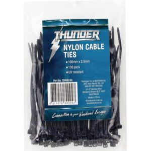 "100 Pack of 100mm x 2.5mm Thunder TDR06155 Cable Ties - Durable & Reusable"