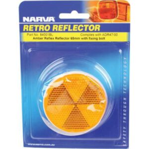 "Amber 65mm Diameter Narva 84001Bl Clear Retro Reflector with Fixing Bolt"