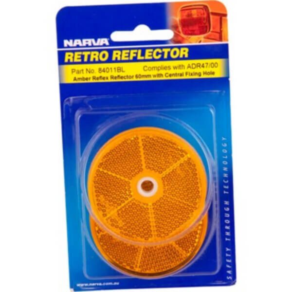 Narva 84011Bl Clear Retro Reflector 60mm Diameter with Central Fixing Hole