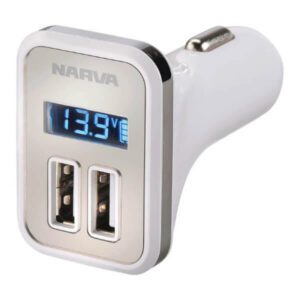 "Narva 81057BL Dual USB Adaptor with LED Volt/Amp Meter Display - Monitor & Charge Your Devices Simultaneously!"