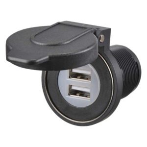 "Heavy-Duty Dual USB Socket with Magnetic Dust Cover - Narva 81108BL"
