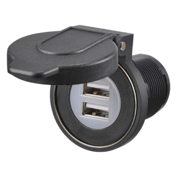"Heavy-Duty Dual USB Socket with Magnetic Dust Cover - Narva 81108BL"
