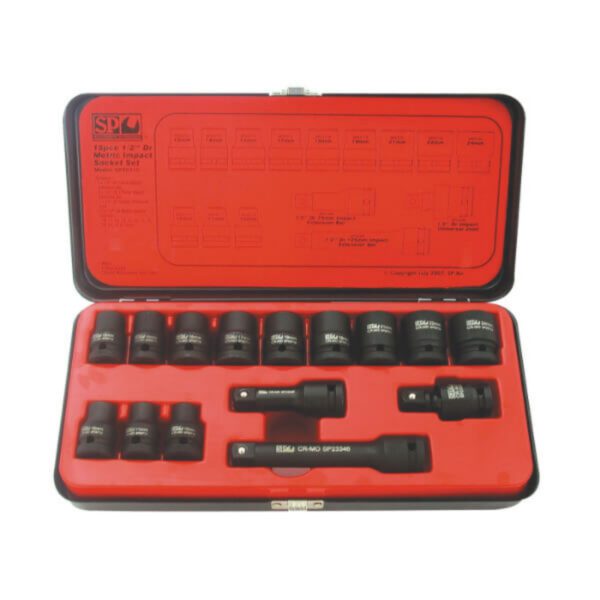 Sp Tools SP20310 15Pc 1/2"Dr 6Pt Metric Impact Socket Set