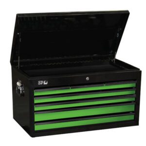 "SP Tools SP40122 Sumo Series Tool Box - 7 Drawer - Black/Green Drawers - Durable & Secure Storage Solution"