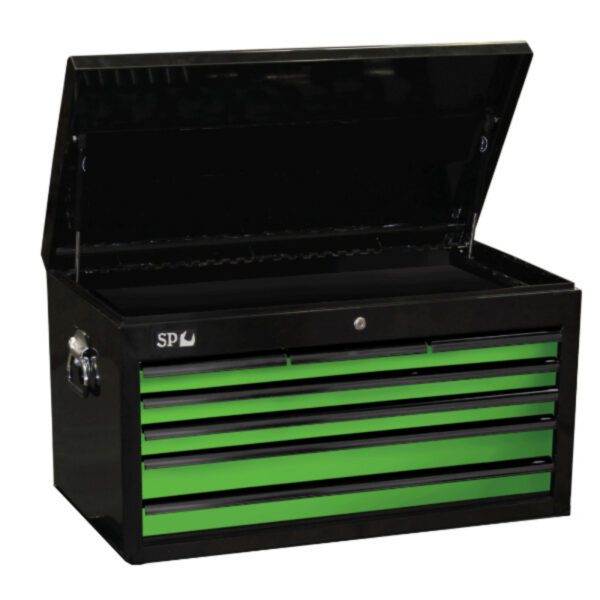 "SP Tools SP40122 Sumo Series Tool Box - 7 Drawer - Black/Green Drawers - Durable & Secure Storage Solution"